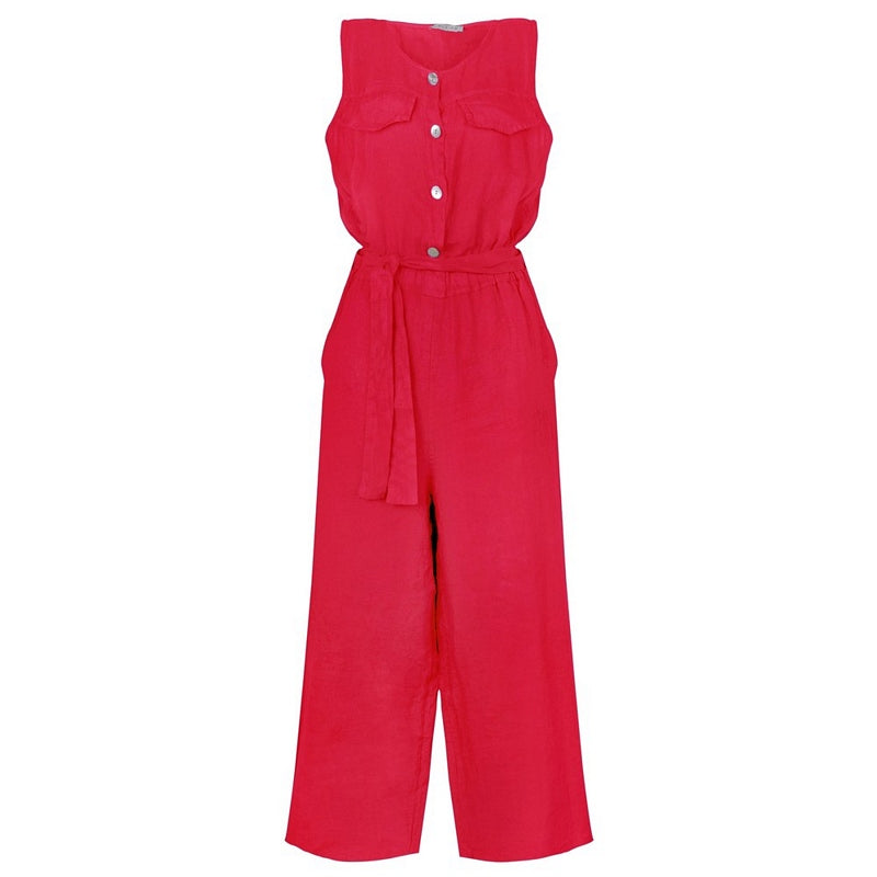 Amazing Woman Clothing Jilly Linen Jumpsuit Fragola front with tie