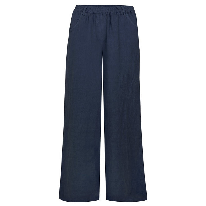 Amazing Woman Clothing Odie Wide Leg Long Linen Trousers Navy Blue front