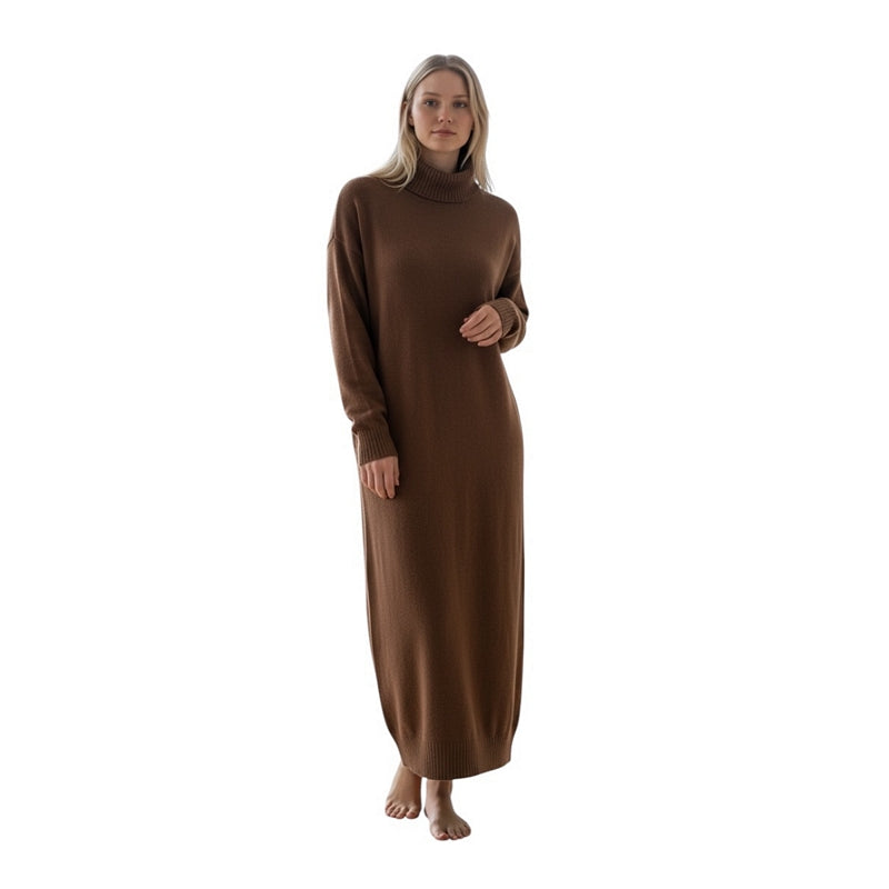 Amazing Woman Clothing Paige Polo Neck Long Dress Maron Espresso on model front