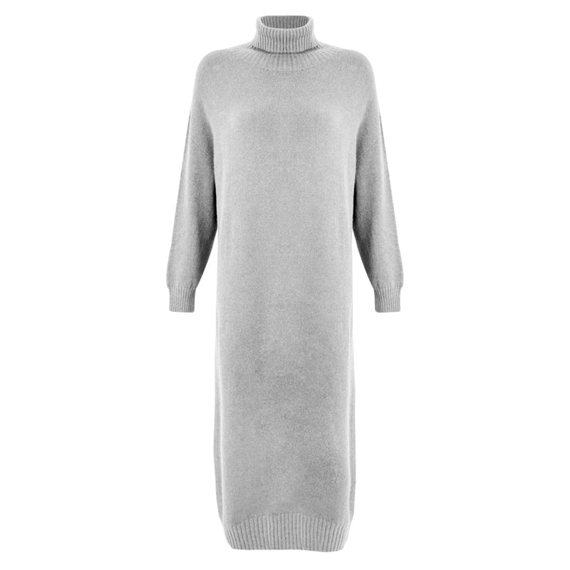Amazing Woman Clothing Paige Polo Neck Long Dress Silver Grey front