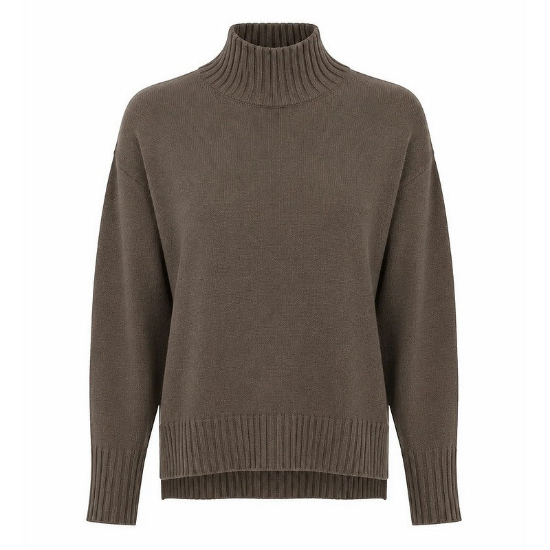 Amazing Woman Clothing Ruby High Neck Easy Fit Jumper Slate Brown front
