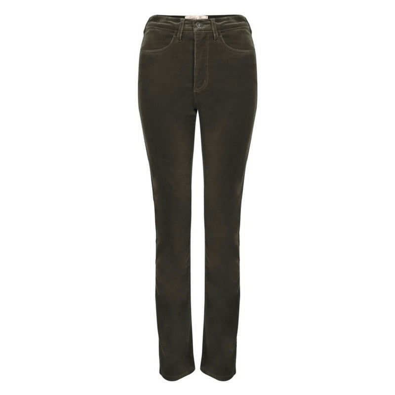 Amazing Woman Clothing Velvet Straight Leg Jean in Olive Green front