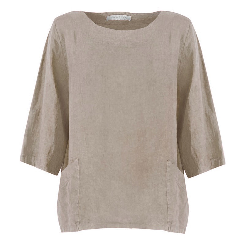 Amazing Woman Edie 2 Pocket Linen Top Fango front