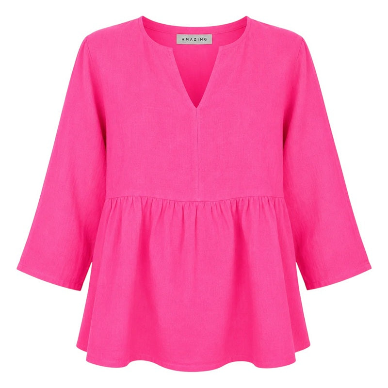 Amazing Woman Elodie Linen Peplum Top Fuchsia front