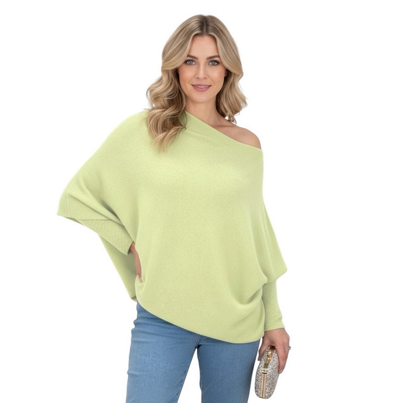 Amazing Woman Emilie Asymmetric Jumper Leek on model front