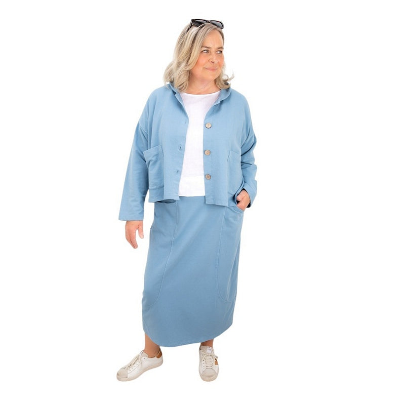 Amazing Woman Goldie Loop Back 2 Pocket Jersey Jacket Denim Blue model