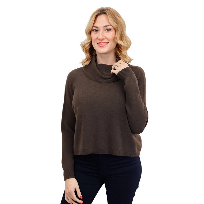 Amazing Woman Jannie Cowl Neck Boxy Jumper Maron Espresso on model front