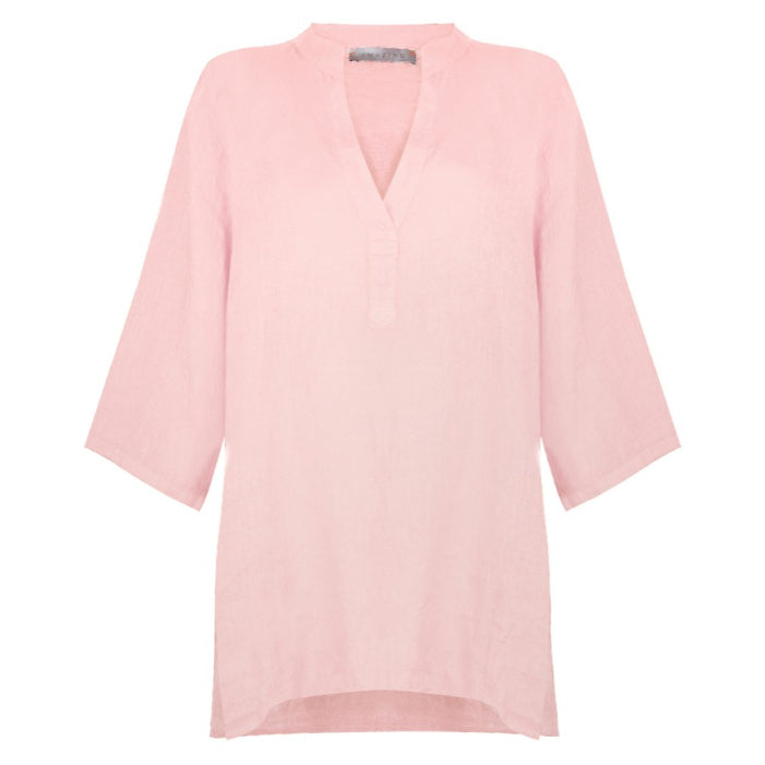 Amazing Woman Jenny Linen Oversized Grandad Shirt Rose Pink front