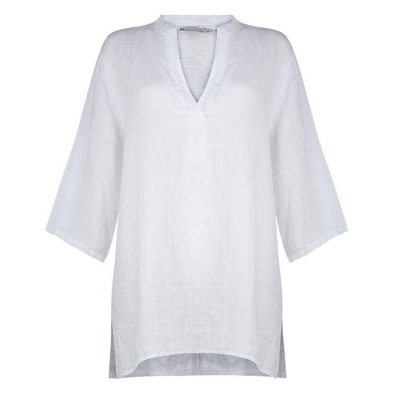 Amazing Woman Jenny Linen Oversized Grandad Shirt White front