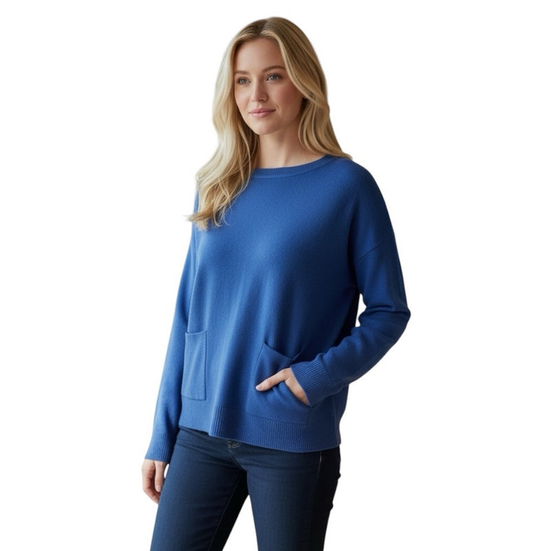 Amazing Woman Jodie Round Neck Jumper Summer Blue on model side