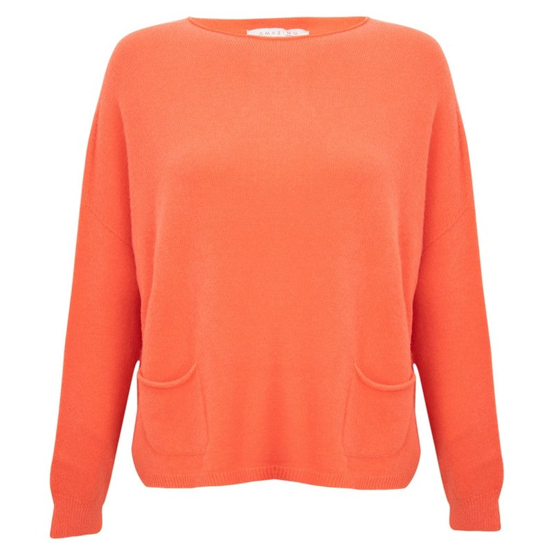 Amazing Woman Jodie Round Neck Jumper in Summer Orange front