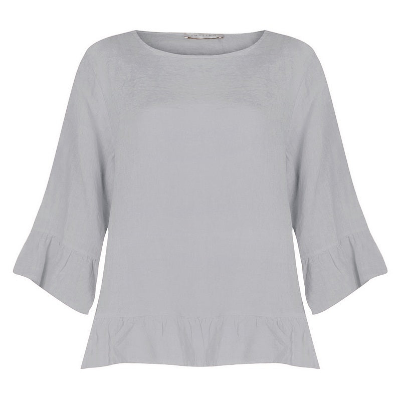 Amazing Woman Julia Frill Top in Pearl Grey front