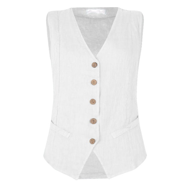 Amazing Woman Kitty Linen Waistcoat White front