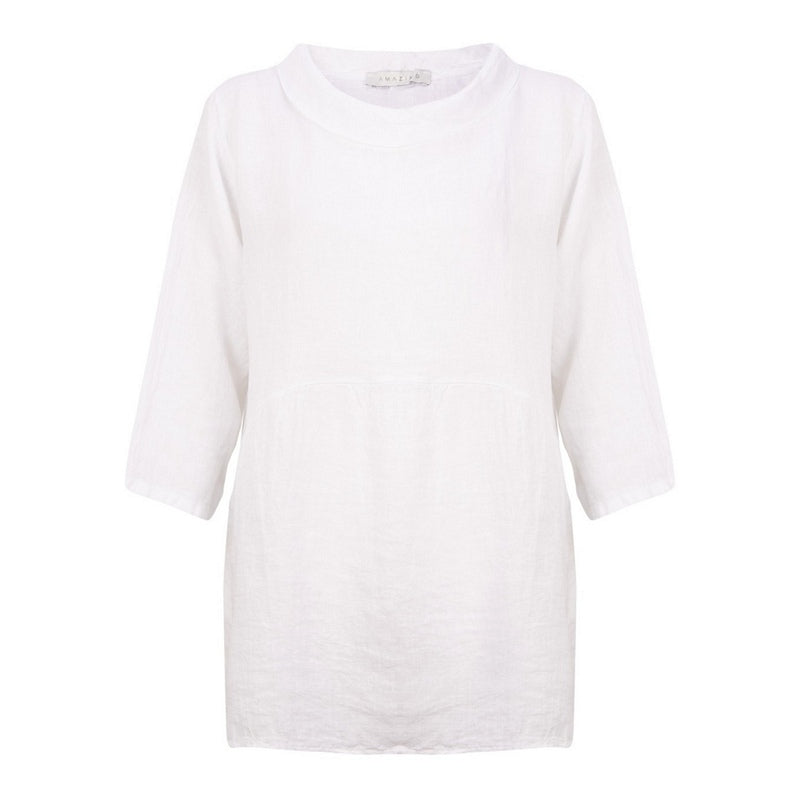 Amazing Woman Lexia Roll Neck Linen Top White front