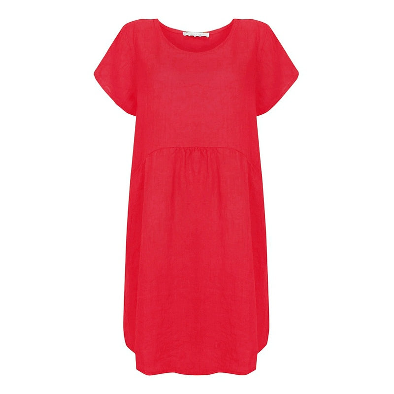 Amazing Woman Lexia Round Neck Linen Dress Fragola Red front