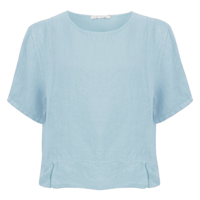 Amazing Woman Lucie Linen Short Sleeved Top Ice Blue front