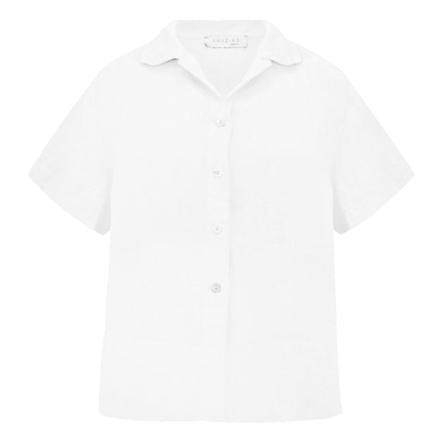 Amazing Woman Marilyn Short Sleeve Linen Shirt White front