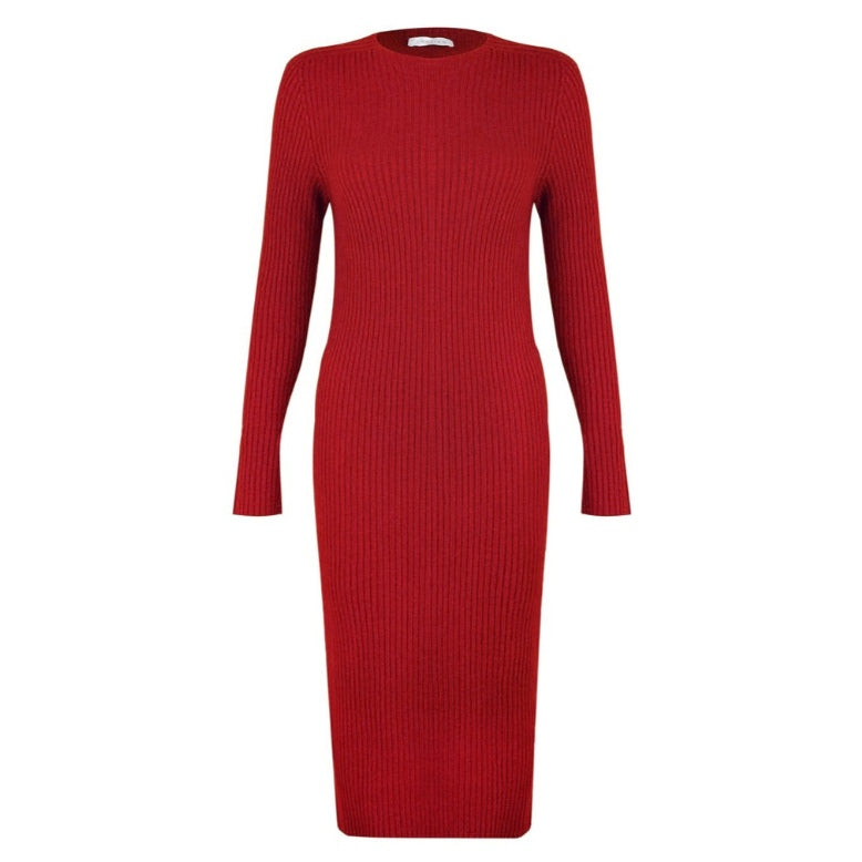 Amazing Woman Paola Fitted Ribbed Midi Dress Berry Red front