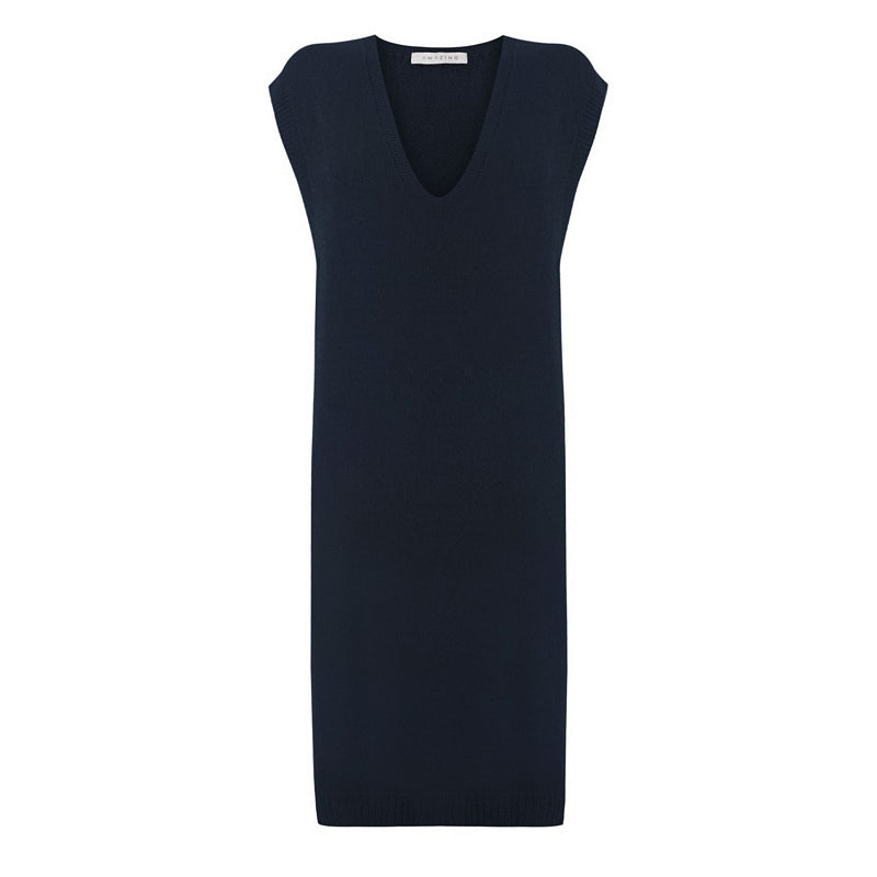 Pindy V-Neck Long Tabard Dress Navy