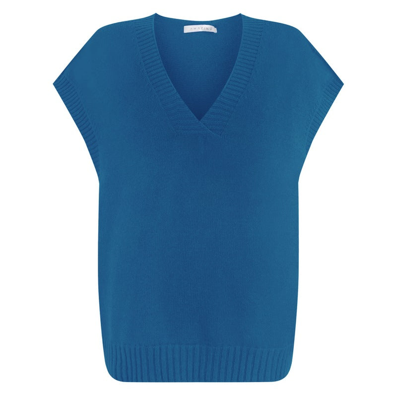 Amazing Woman Pirie Easy Fit V-Neck Tank in China Blue