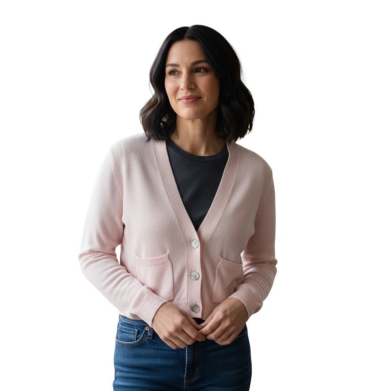 Amazing Woman Pook Crop Boxy Cardigan Pale Pink on model