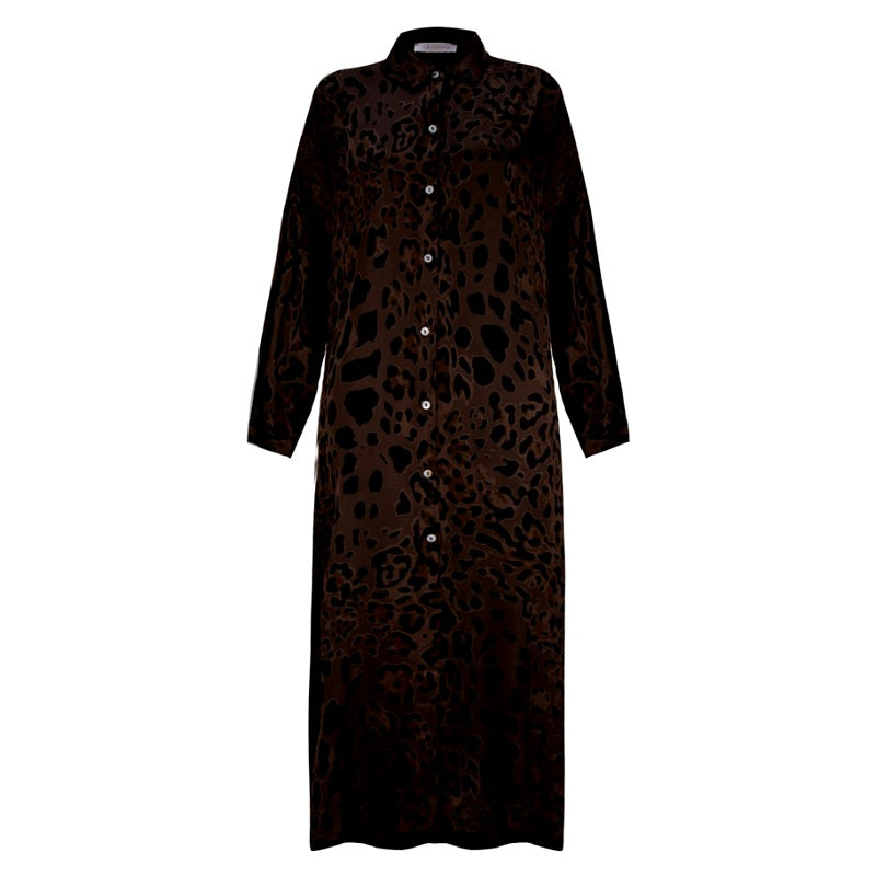 Amazing Woman Savanna Leopard Print Long Sleeved Dress Brown front