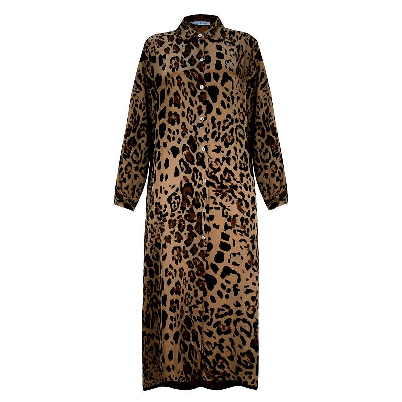 Amazing Woman Savanna Leopard Print Long Sleeved Dress Camel front