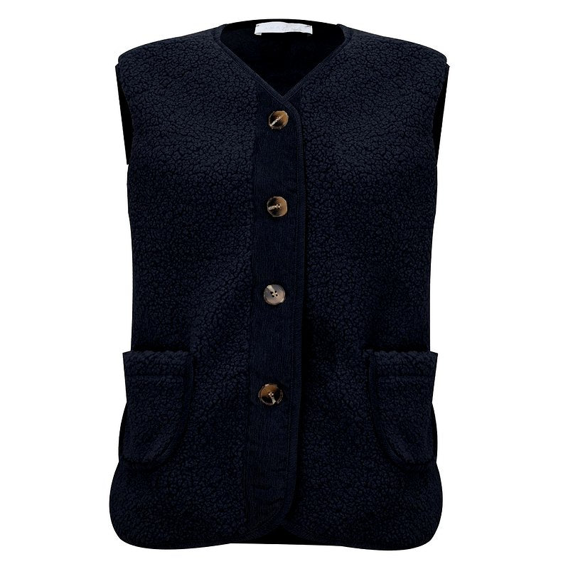 Amazing Woman Teddy Warm Borg Gilet in Dark Navy front