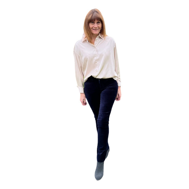 Amazing Woman Velvet Straight Leg Jean Bright Navy on model 1