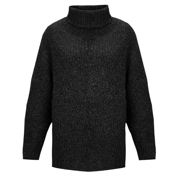 Amazing Woman Vinny Boucle Polo Neck Charcoal Grey front