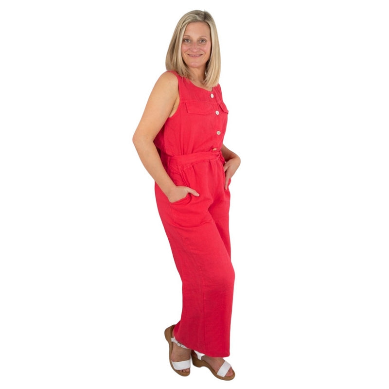 Amazing Woman Clothing Jilly Linen Jumpsuit Fragola on model