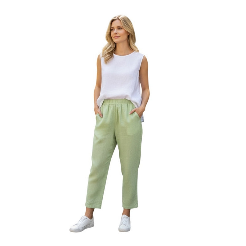 Amazing Woman Odie Tapered Linen Trousers Leek Green on model front