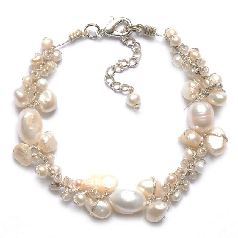 Annabella Moore Jewellery White Pearl Silk and Stones Bracelet SKB09-WH main