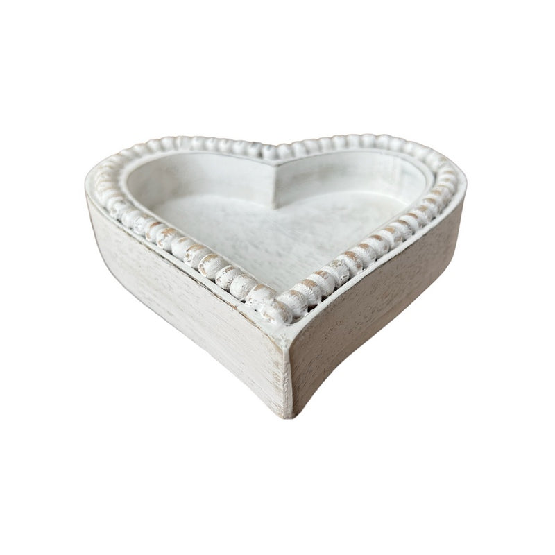 Antique White Beaded Mango Wood Heart-shaped Tray small side