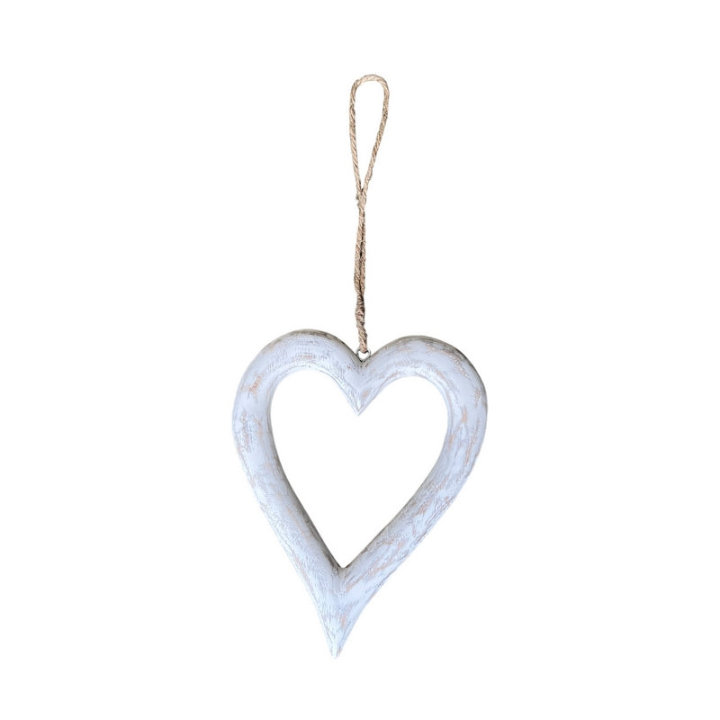 Antique White Wooden Hanging Heart small