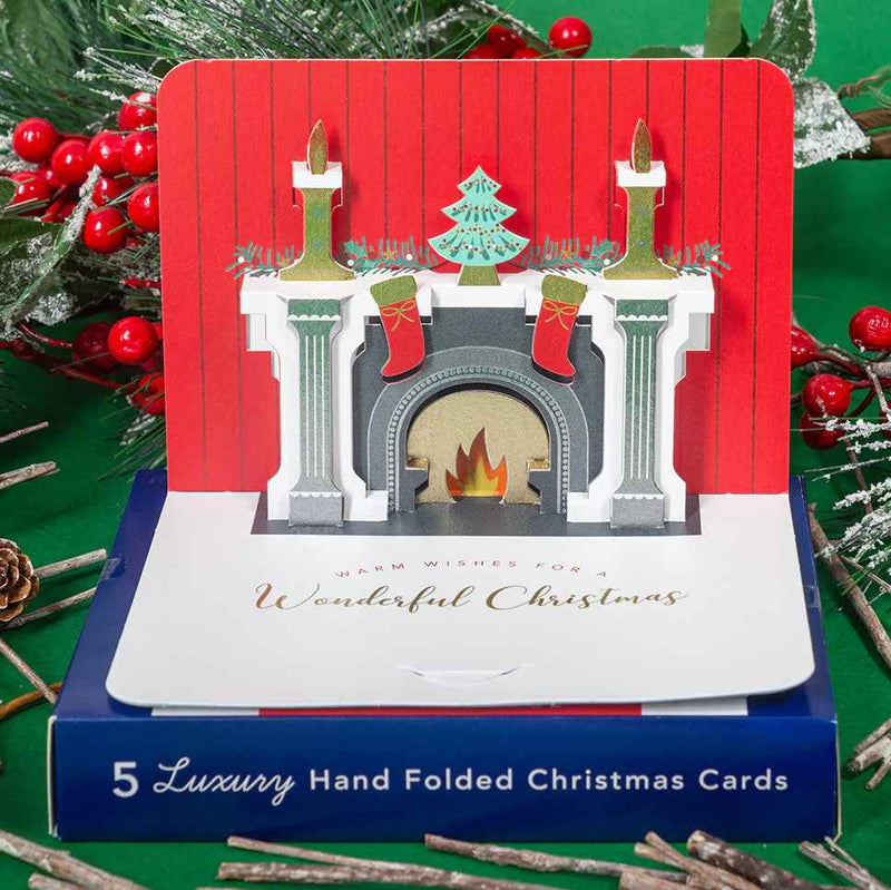 Art File 5 Luxury Pop Up Xmas Cards Festive Fireplace PPBOX19 pack