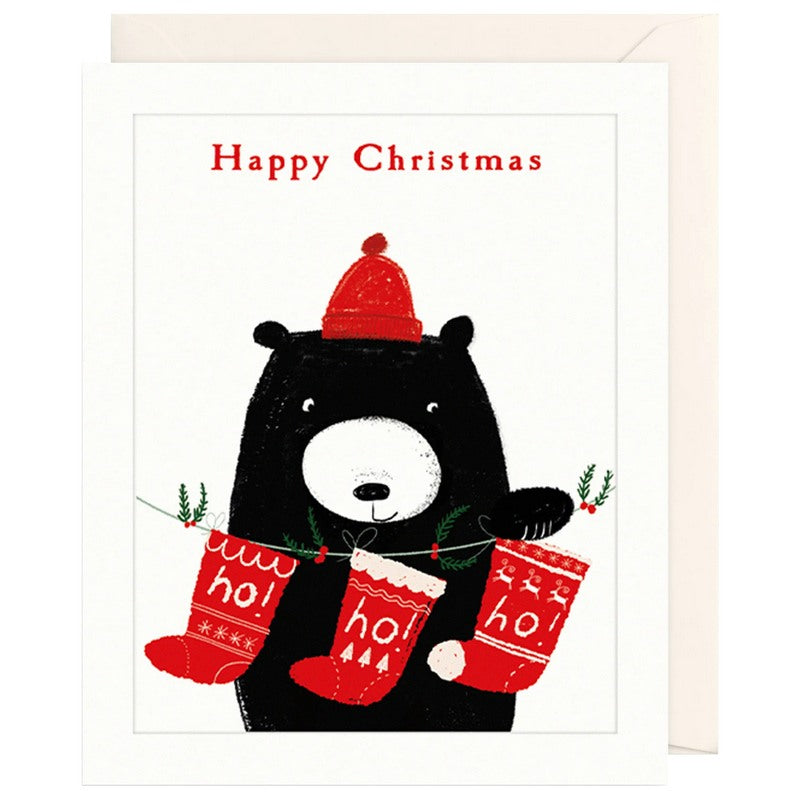 Art File Bear and Xmas Stockings Christmas Card BEX11 front