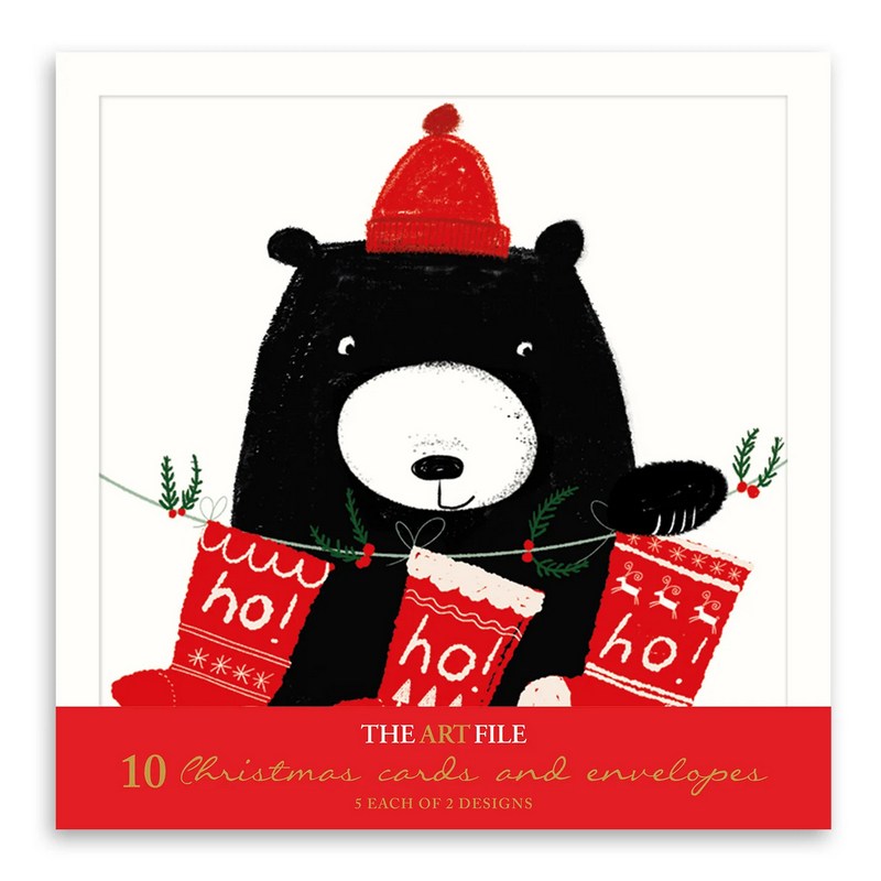 Art File Christmas Cards 10 Pack Bear Baubles front