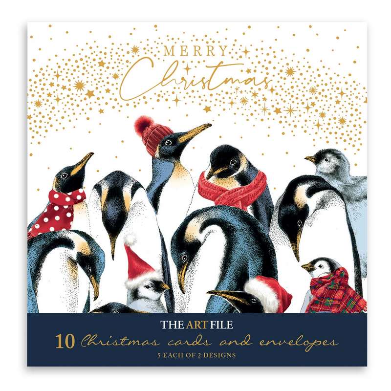 Art File Christmas Cards 10 Pack Penguins WAX107 front