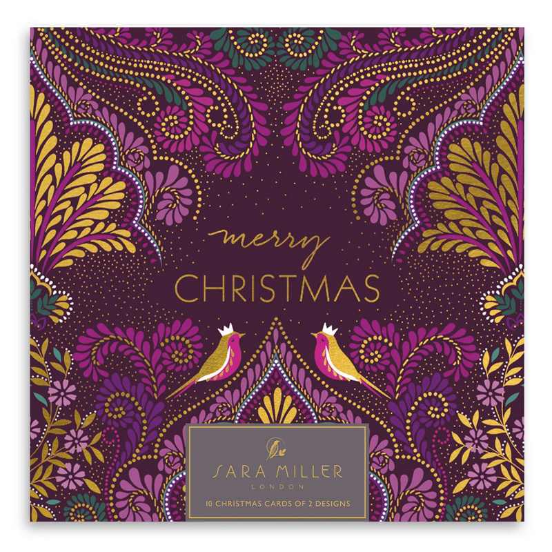 Art File Christmas Cards 10 Pack Sara Miller Purple Paisley WAX117 front