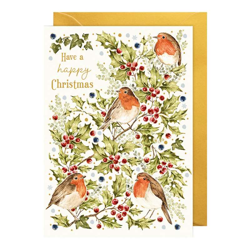 Art File Countryside Festive Robins and Holly Christmas Card CNX03 front