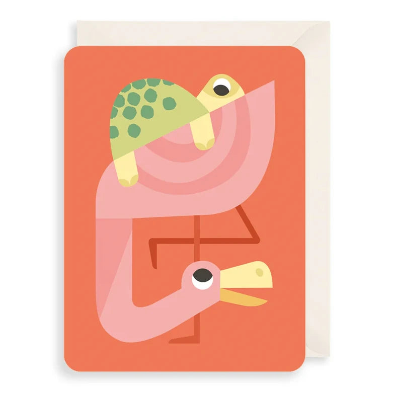 Art File Greetings Card Flamingo and Turtle ZZ06 front