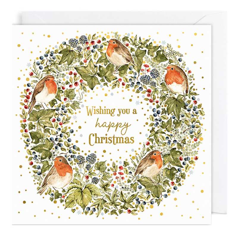 Art File Luxury Christmas Cards Countryside Wreath with Robins LBX100 card front