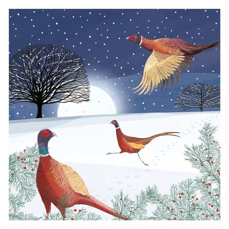 Art File Luxury Christmas Cards Pheasants In Snow LBX101 front
