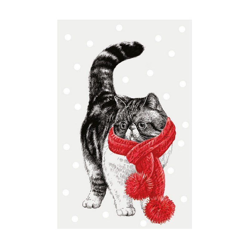 Art File Tabby Cat With Pompom Scarf Christmas Card ISX05 front