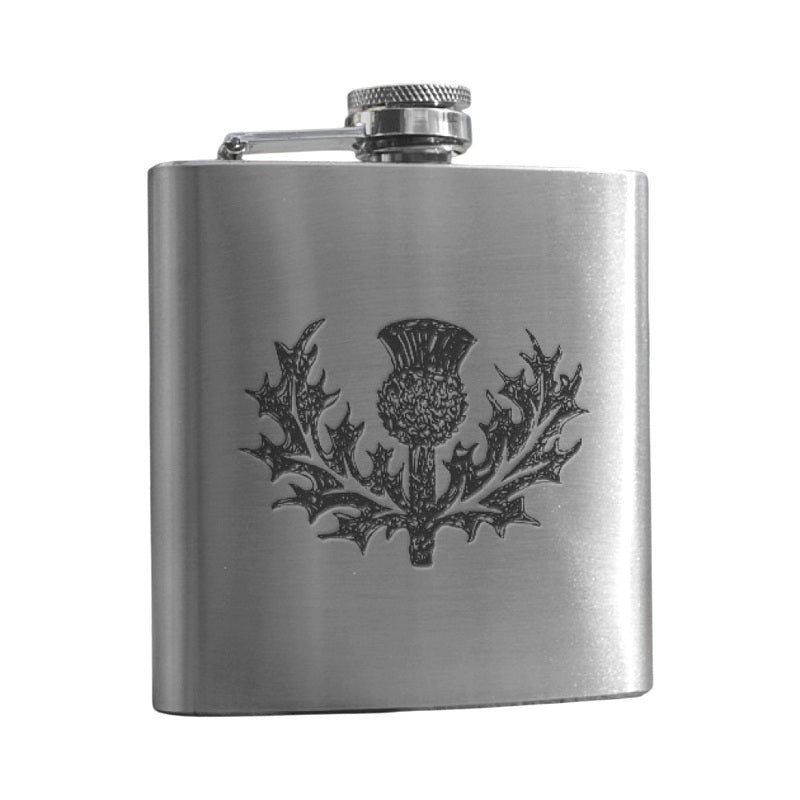Art Pewter Silver Hip Flask 6oz Stainless Steel - Thistle AP/HF6 front