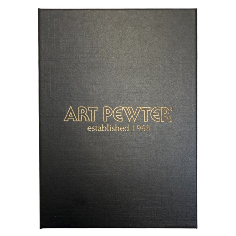 Art Pewter Silver Hip Flask Black Engraved Thistle 6oz box lid