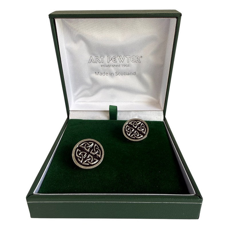 Art Pewter Silver Round Celtic Saltire Cufflinks 114 in box