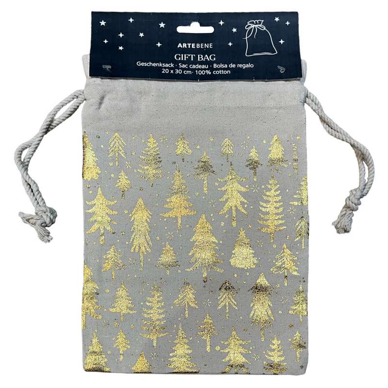 ArteBene Christmas Gift Bag Cotton Gold Tree 205467 front