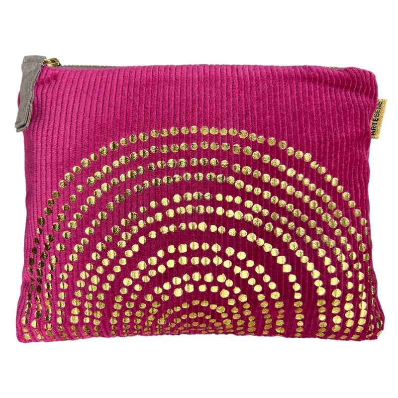 ArteBene Cosmetics Zip Bag Pink Cord Gold Dots 241147 front